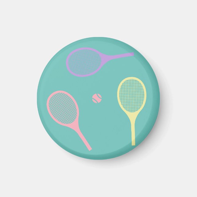Pastel Tennis Rackets with Tennis Ball on Green   Magnet (Front)