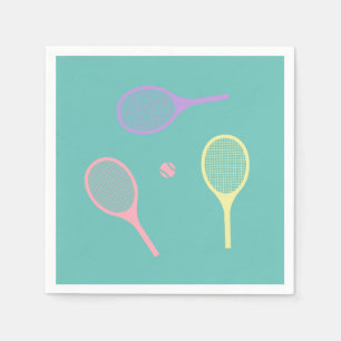 Pastel Tennis Rackets with Tennis Ball on Green   Napkin