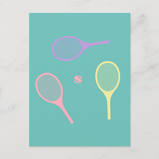 Pastel Tennis Rackets with Tennis Ball on Green  Postcard (Front)