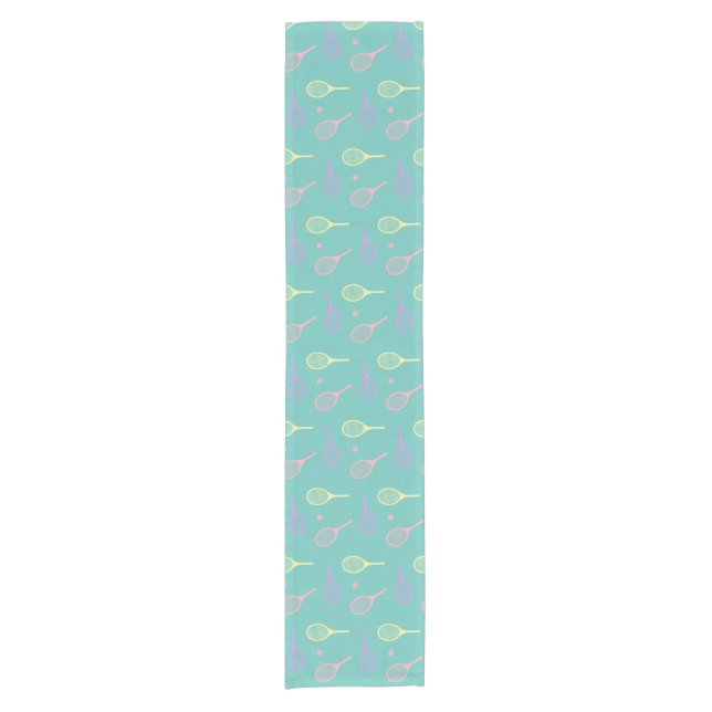 Pastel Tennis Rackets with Tennis Ball on Green  Short Table Runner (Front)