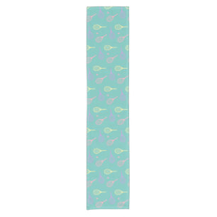 Pastel Tennis Rackets with Tennis Ball on Green  Short Table Runner