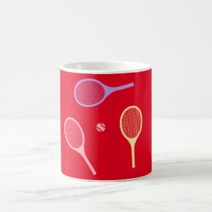 Pastel Tennis Rackets with Tennis Ball on Red  Coffee Mug