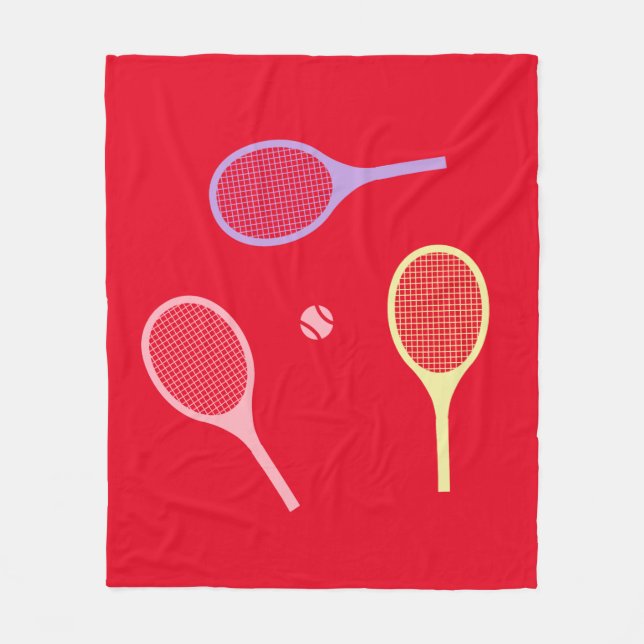 Pastel Tennis Rackets with Tennis Ball on Red  Fleece Blanket (Front)