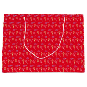 Pastel Tennis Rackets with Tennis Ball on Red      Large Gift Bag