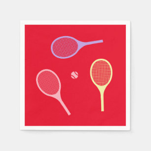 Pastel Tennis Rackets with Tennis Ball on Red   Napkin
