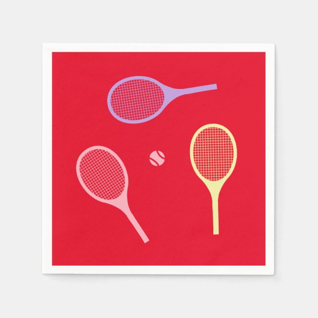 Pastel Tennis Rackets with Tennis Ball on Red   Napkin (Front)