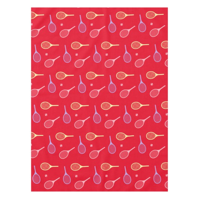 Pastel Tennis Rackets with Tennis Ball on Red   Tablecloth (Front)