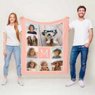 Pastel Terra 8 Photo Collage - classic monogram Fleece Blanket