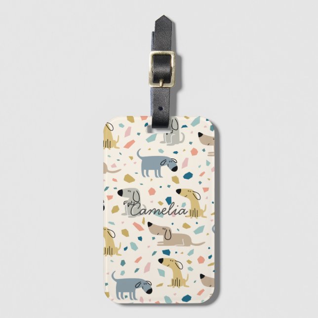 Pastel Terrazzo Funny Cute Dog Pattern Luggage Tag (Front Vertical)