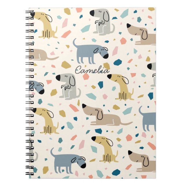 Pastel Terrazzo Funny Cute Dog Pattern Notebook (Front)