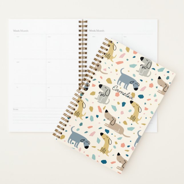 Pastel Terrazzo Funny Cute Dog Pattern Planner (Display)