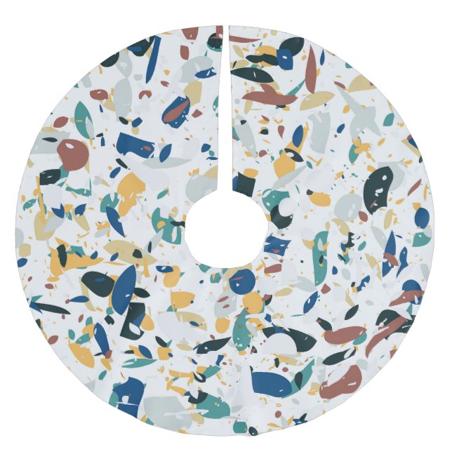 Pastel Terrazzo: Modern Abstract Pattern. Brushed Polyester Tree Skirt (Front)