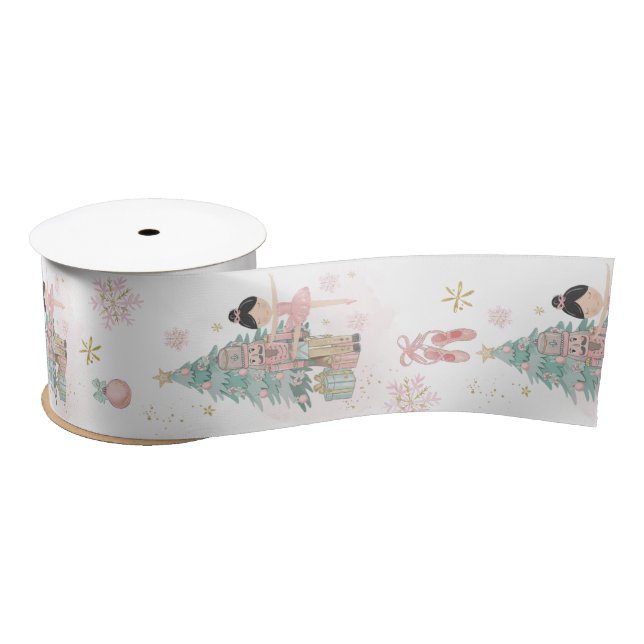 Pastel The Nutcracker Pink Christmas Ballet Satin Ribbon (Spool)