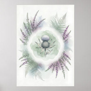 Pastel Thistle Heather Fern Scottish Poster