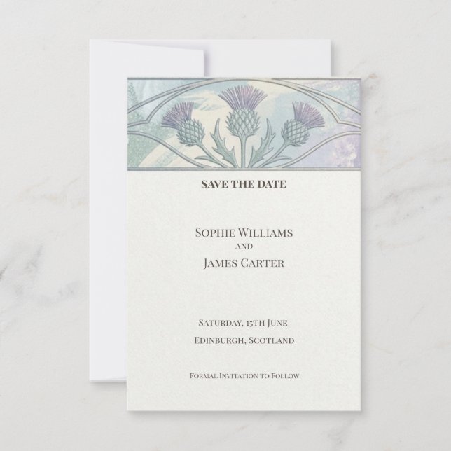 Pastel Thistle Save The Date Card (Front)