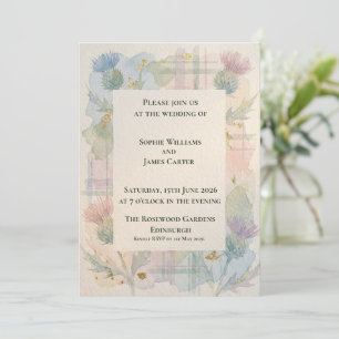 Pastel Thistle Tartan Plaid Scottish Wedding Invitation