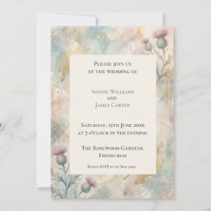 Pastel Thistle Tartan Scottish Wedding Invitation