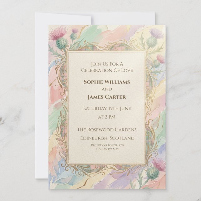 Pastel Thistle Wedding Invitation (Front)