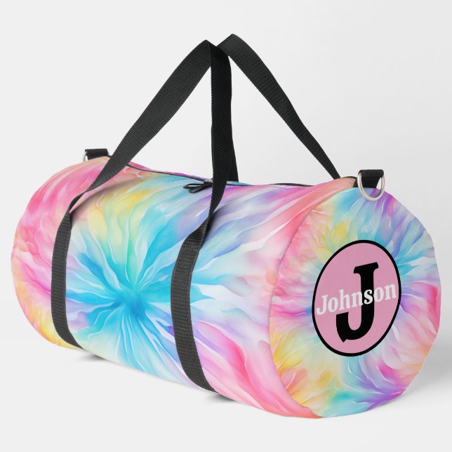 Pastel Tie Dye Bloom Monogram Personalised Kit Duffle Bag (Left Corner)