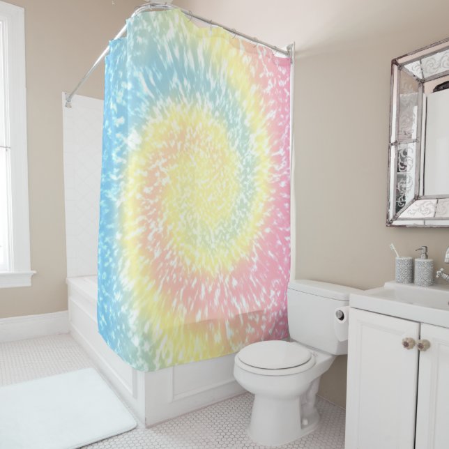 Pastel Tie Dye Colourful Batik Hippy Style Shower Curtain (In Situ)