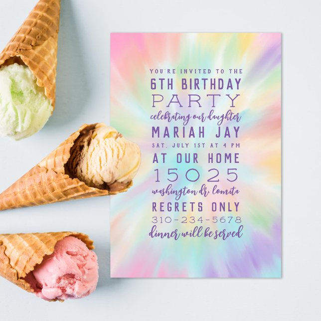 Pastel Tie Dye Colourful Birthday Party Invitation (Creator Uploaded)
