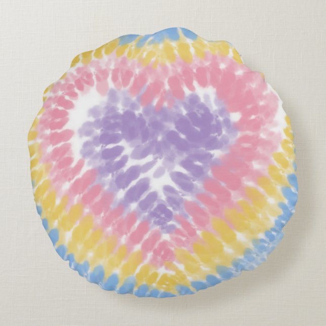Pastel Tie Dye Heart Round Cushion (Back)