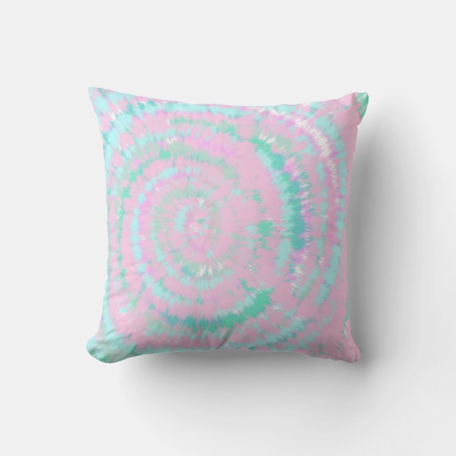 Pastel Tie Dye Pattern Pink Aqua Mint Green Cushion (Front)