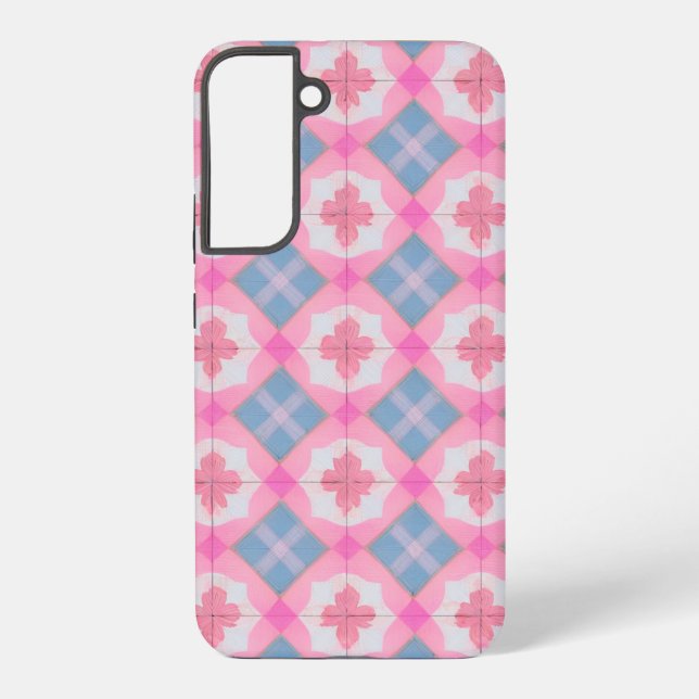 Pastel Tile Pattern Pink and Blue Phone Case (Back)