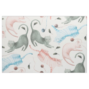Pastel Tone Cats Pattern Fabric