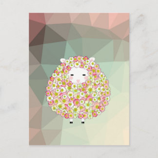 Pastel Tone Flowery Sheep Design Postcard