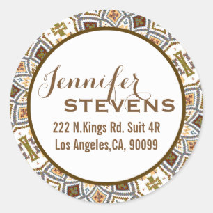 Pastel Tones Ancient Geometric Pattern Classic Round Sticker