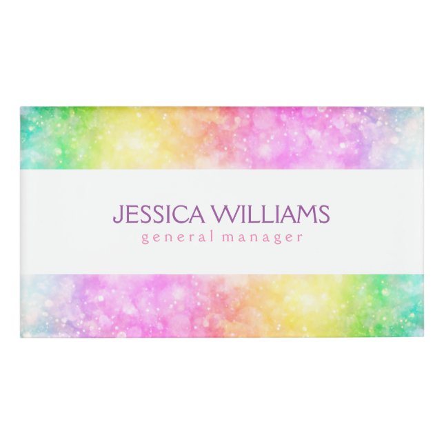 Pastel Tones Colourful Bokeh Glitter Name Tag (Front)