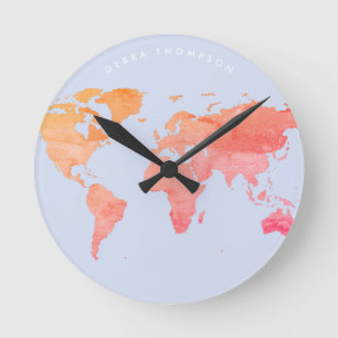 pastel tones map of the world round clock