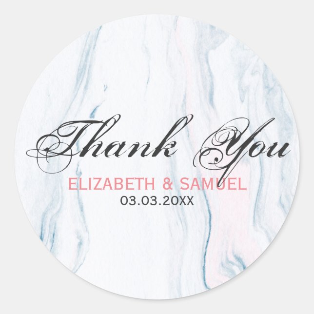 Pastel Tones Marble Stone- Thank You Classic Round Sticker (Front)
