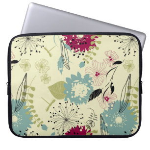 Pastel Tones Retro Floral Design Laptop Sleeve