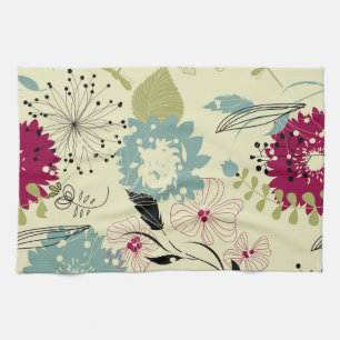Pastel Tones Retro Floral Design Tea Towel