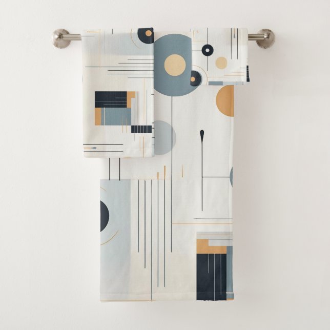 Pastel tones retro geometric pattern bath towel set (Insitu)