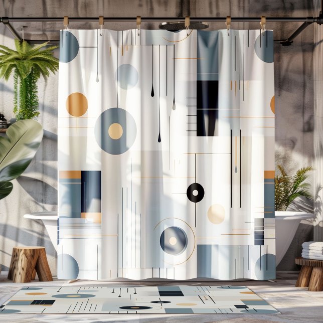 Pastel tones retro geometric pattern shower curtain (Creator Uploaded)