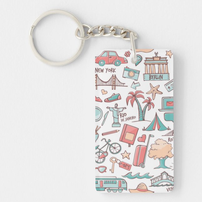 Pastel Tourist Pattern Key Ring (Front)