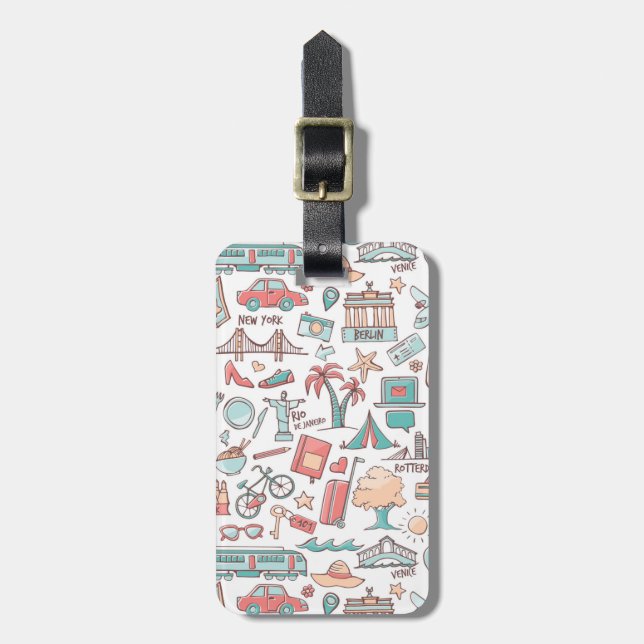 Pastel Tourist Pattern Luggage Tag (Front Vertical)