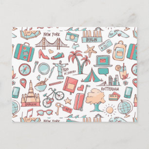 Pastel Tourist Pattern Postcard