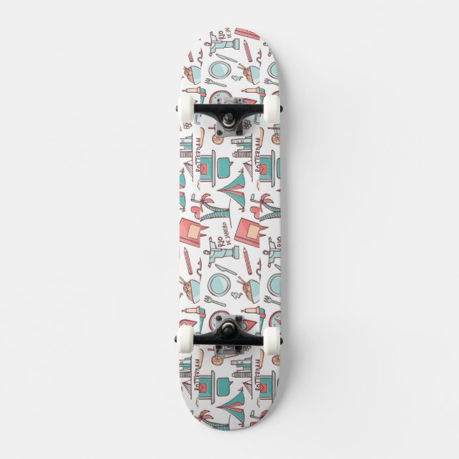 Pastel Tourist Pattern Skateboard (Front)