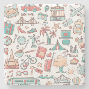 Pastel Tourist Pattern Stone Coaster