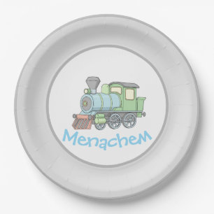 Pastel train upsherin plate