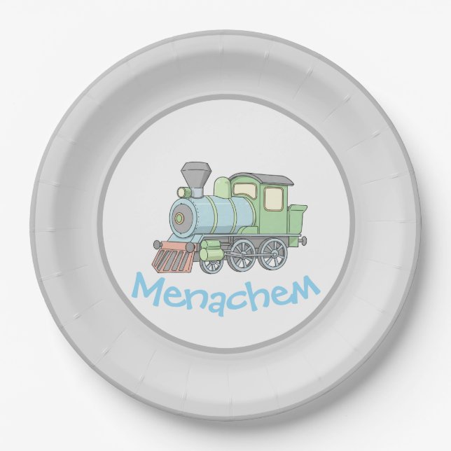 Pastel train upsherin plate (Front)