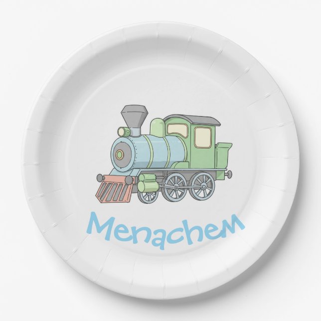 Pastel train upsherin plate (Front)