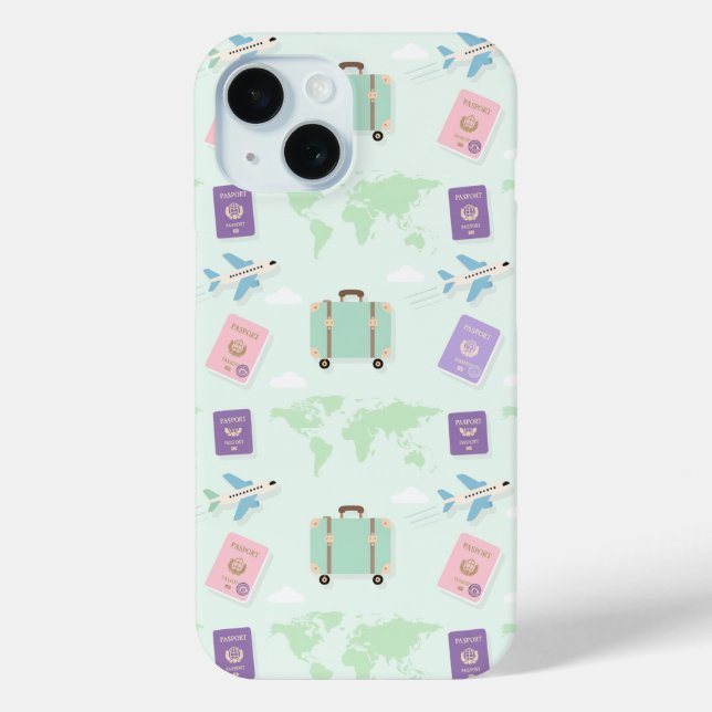 Pastel Travel Accessories Doodle iPhone Case – Cut (Back)