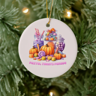 Pastel Treats Parade – Cute Candy & Pumpkin Ceramic Tree Decoration