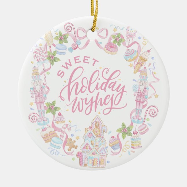 Pastel Treats | Sweet Holiday Wishes Ceramic Tree Decoration (Front)