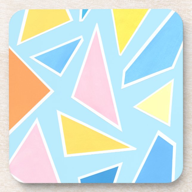 Pastel Triangles on Pale Blue Coaster (Front)